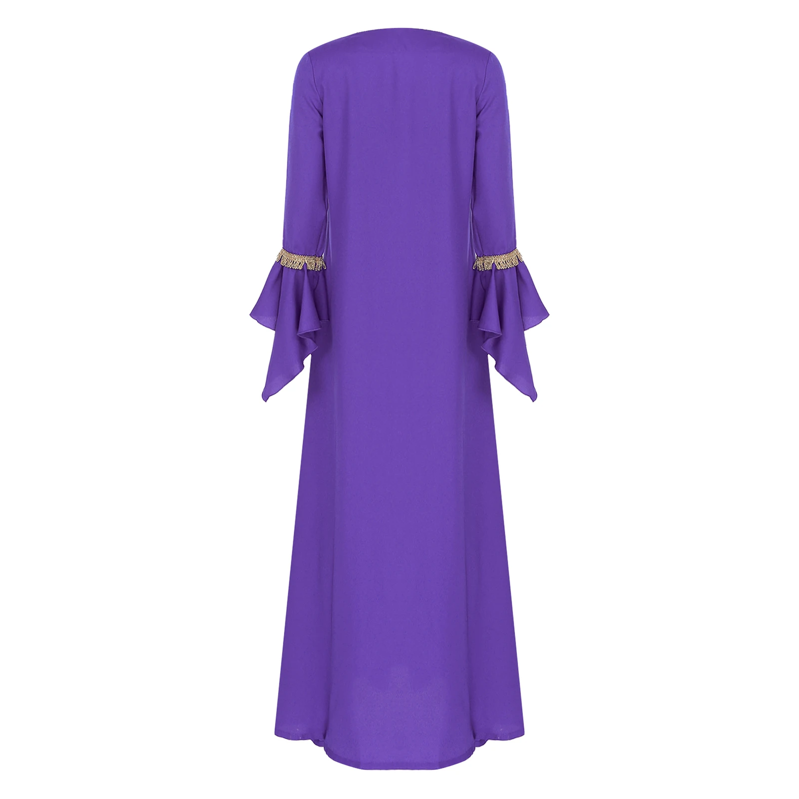 Womens Elegant Muslim Abaya Long Dress V Neck Flared Sleeve Dress Floor Length Robe Ladies Spring Summer Clothes Dresses