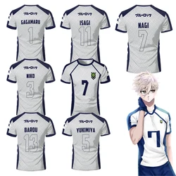 Camiseta de fútbol de Anime con cerradura azul para hombre y mujer, Tops deportivos de cuello redondo, camiseta informal de manga corta para niño, novedad de verano 2024