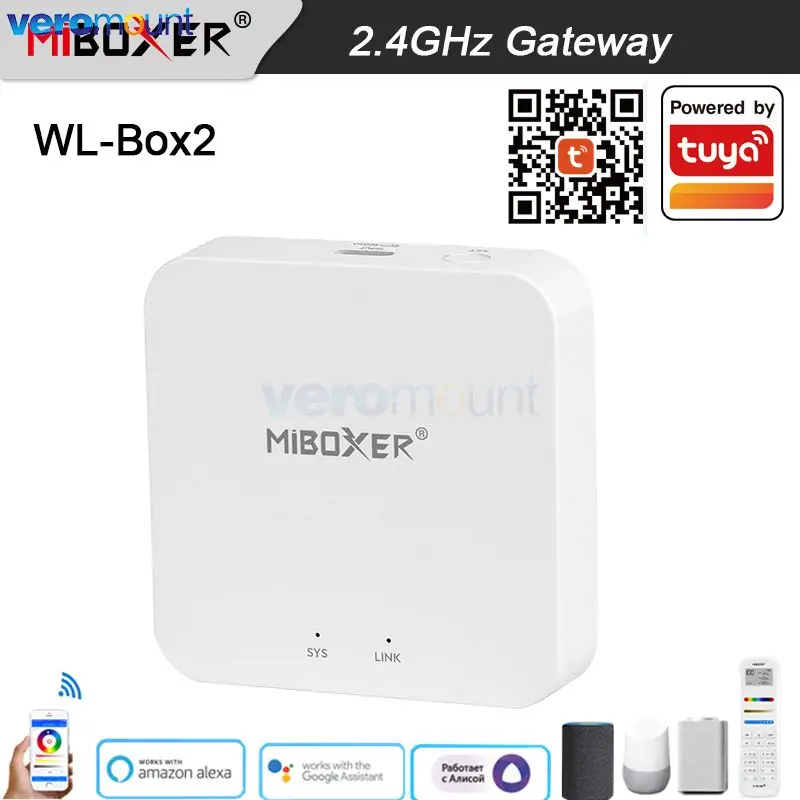 MiBoxer 2.4G Gateway WiFi Controller WL-Box2 For MiBoxer 2.4G Series Lamp Control Smartphone App/ Voice/100-Zone Remote Control