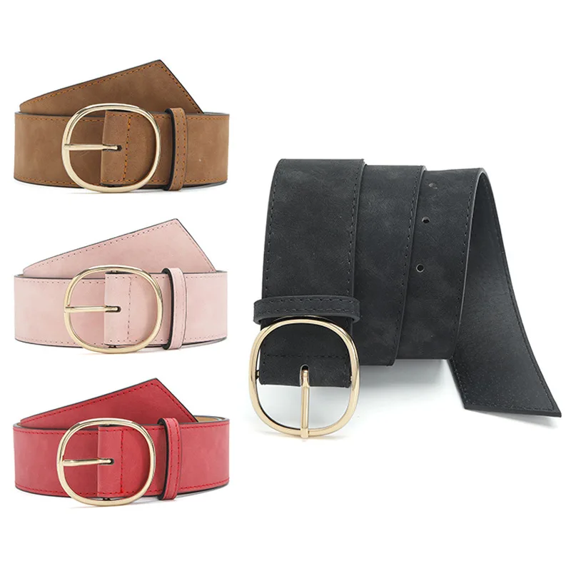 

Ladies Belt Korean Version of The Ins Style Oval Buckle Head Decorative Dress Shirt Corset Women's Gold Buckle Wide Belt Tide