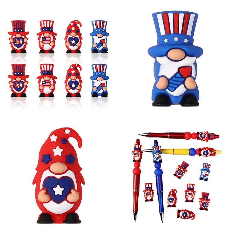 

5/10Pcs Independence Day Focal Silicone Beads For Jewellery Mkng DIY Beaded Pen KeyChain Bracelet Necklace Popular Jewellery