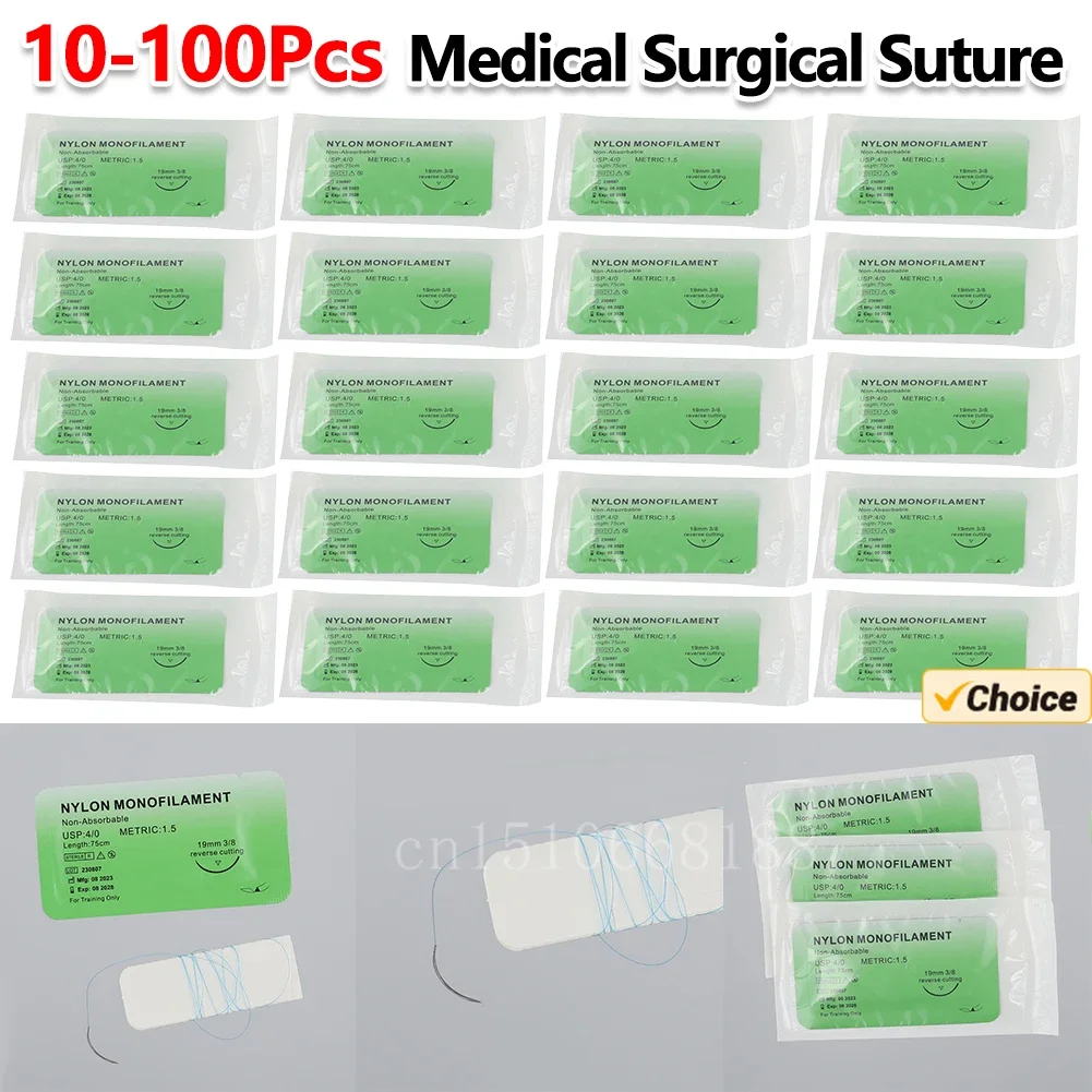 

4/0 медицинская нить для наложения швов, нейлоновый шелк, комплект для ветеринарной практики, мононити, не поврежденный шов для обучающих упражнений