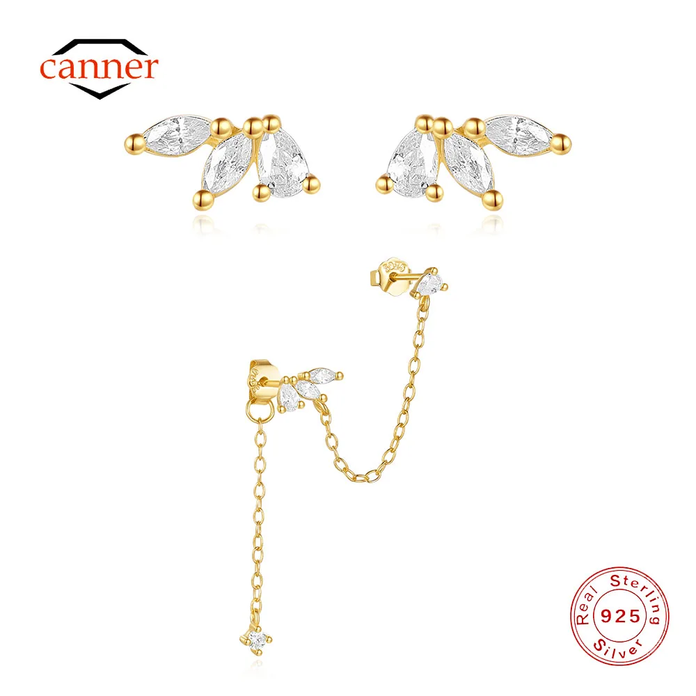 CANNER 925 Sterling Silver Horse Eye Zircon Crown Tassel Earrings For Women Ins Minimalism Stud Earrings Fine Jewelry Party Gift