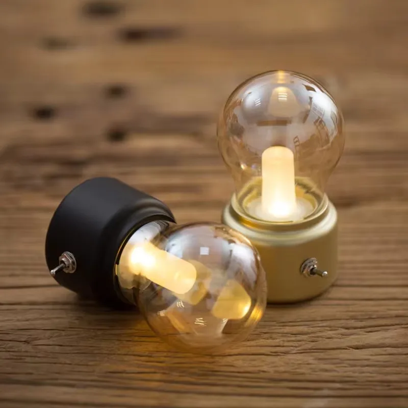 Retro Vintage bombilla LED, luz de noche de moda antigua, recargable por USB, lámpara de mesa de escritorio, lámpara de mesita de noche con