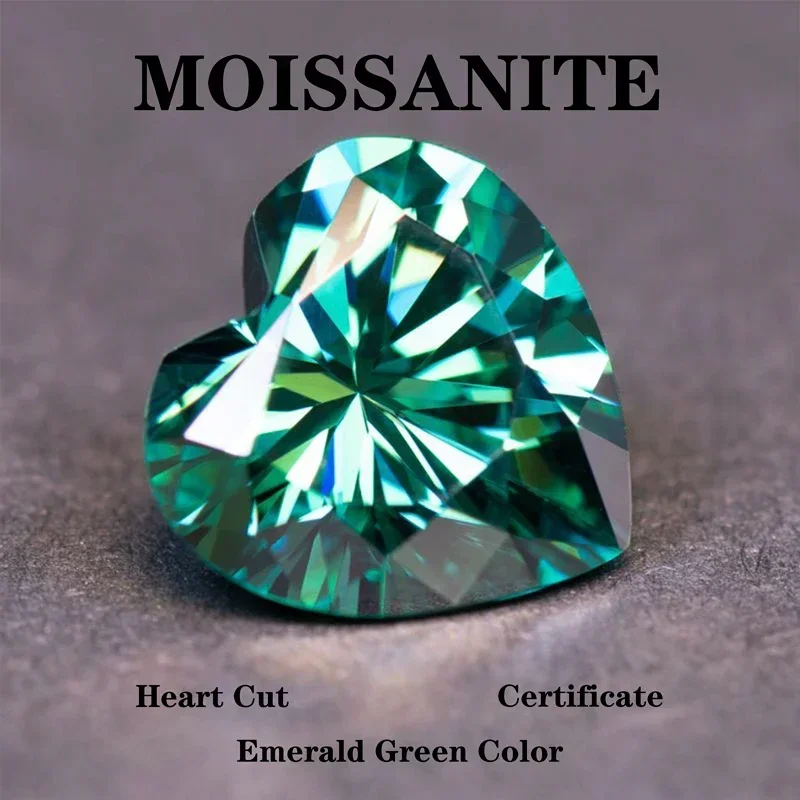 

Moissanite Stone Heart Cut Natural Emerald Green Color Charms Gemstone DIY Advanced Jewelry Making Materials with Report
