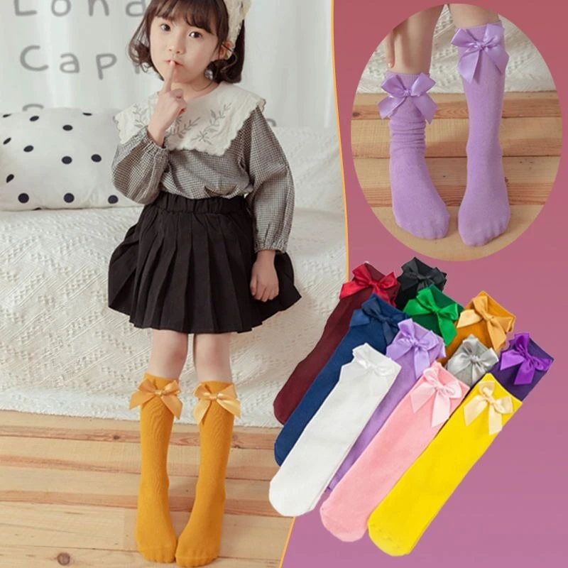 Children's Girl's Royal Style Candy Colors Bow Knee High Socks.Baby Toddler Bowknot in Tube Socks.Kid's Long Sock Sox