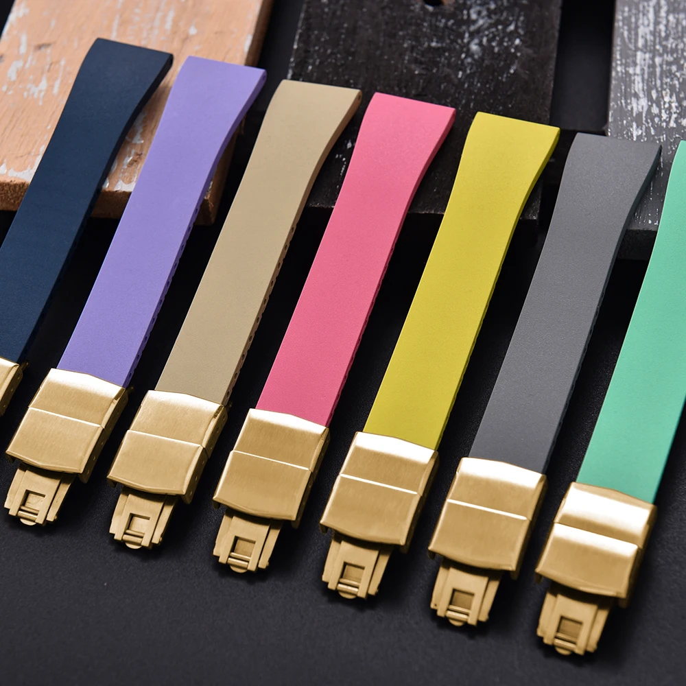 

FKM Fluoro Rubber Watch Band 16/18/19/20/21/22mm Quick Release Adjustable Strap Black/Glod/Rose Glod Buckle Cut-to-Size General
