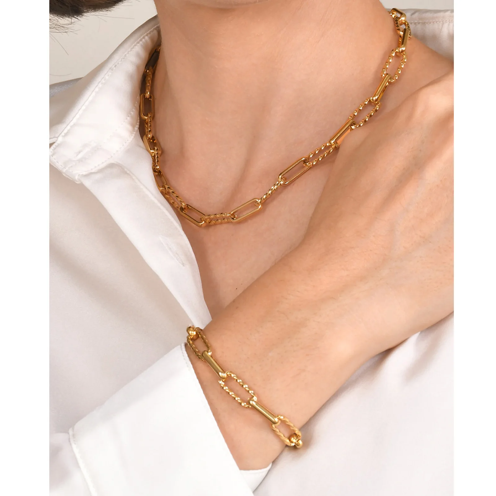 Women Stainless Steel Chain Bracelet,18K Gold Plated Twist Paperclip Adjustable Link Bracelet,Chunky Stackable Layered Jewelry image 2