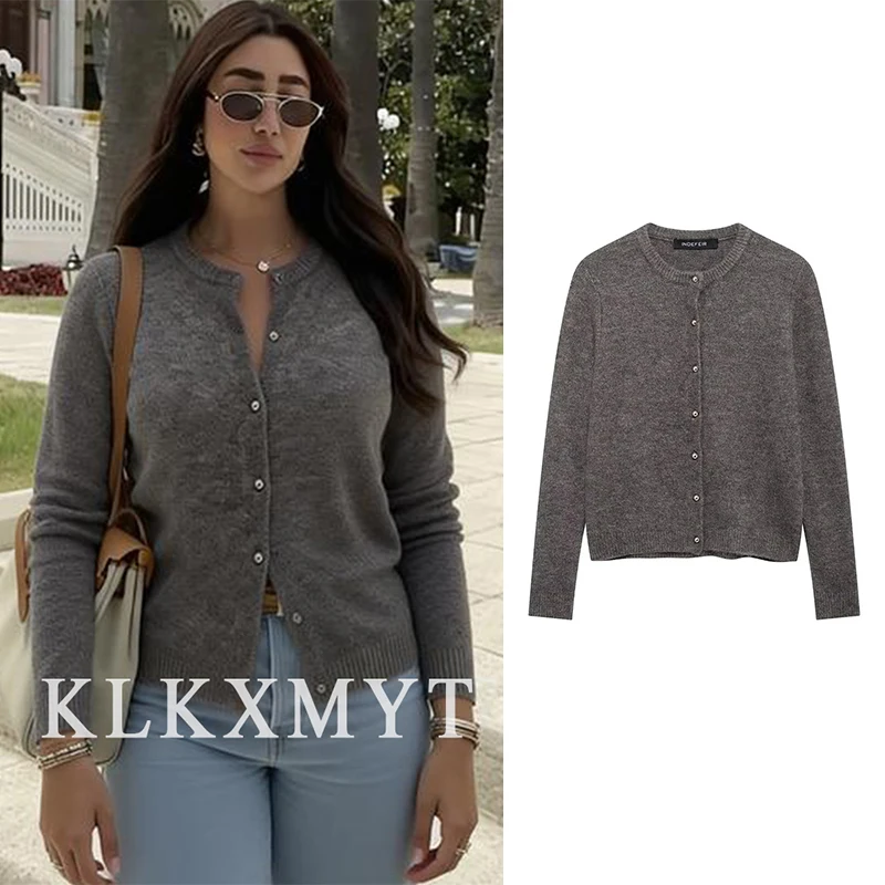Women Knitted Cardigan 2025 Women Fashion Long Sleeve Metal Button Leisure Knitted Cardigan Women Hight Street Elegant Top