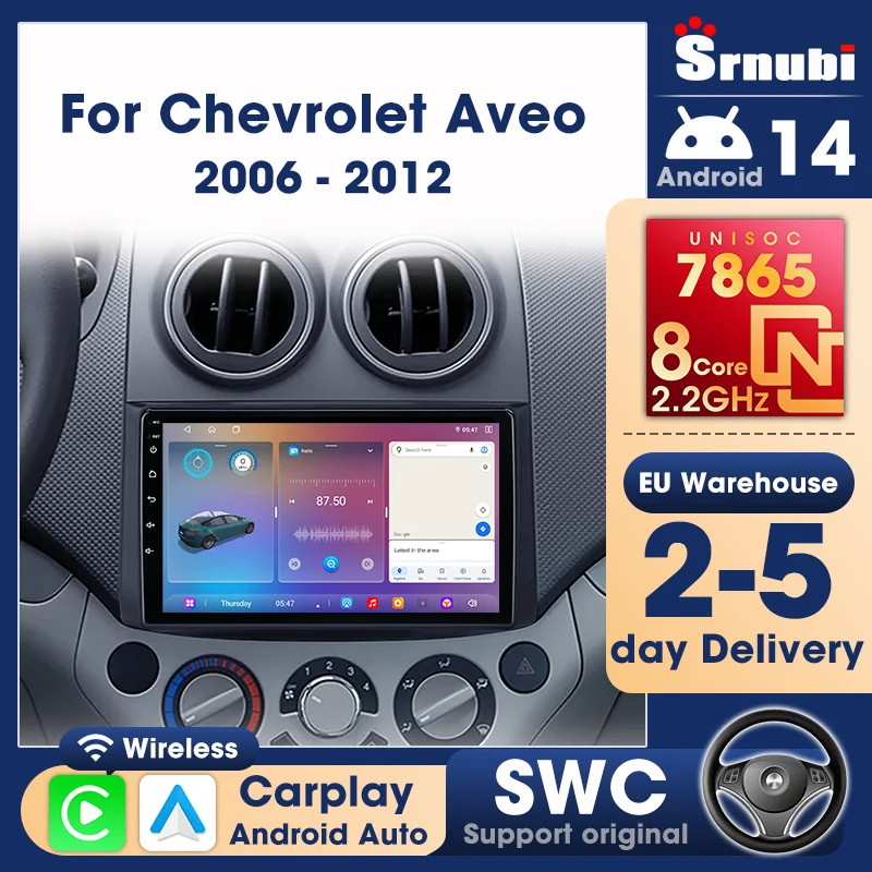 Srnubi Carplay per Chevrolet Aveo 2006-2012, Autoradio Android con Lettore Multimediale Video 2Din