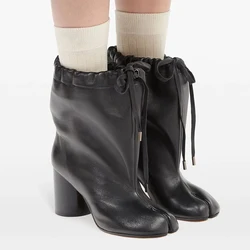 2025 Brand Design New Split Toe Tabi Shoes Women Ankle Boots Casual Tie Up Chunky Heel Fashion Boots for Women Prom Party Boots