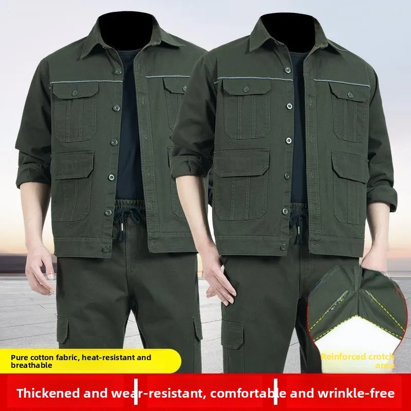 

Spring Autumn Pure Cotton Work Uniform Set Men's Labor Protection Clothing Welding Workwear Wear Resistant Anti-Scal...