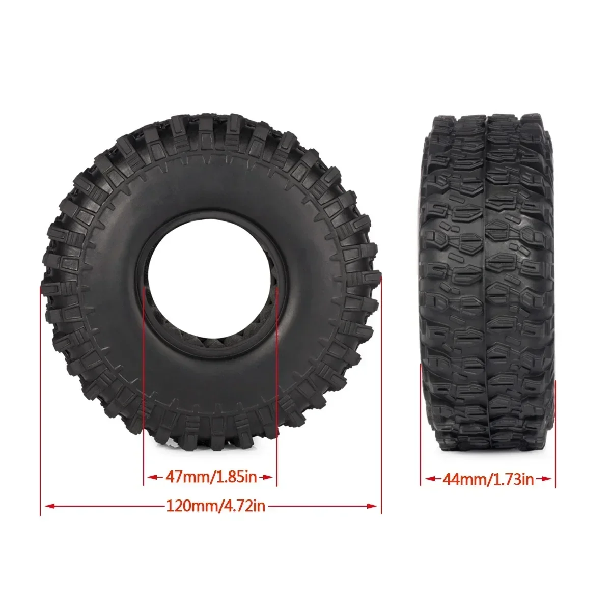 4PCS 1.9 Rubber Tyres Wheel Tires 120mm with Foam Inserts for 1/10 RC Rock Crawler TRX4 SCX10 II CAPRA D90 Gen8 Gamde R1 CC01