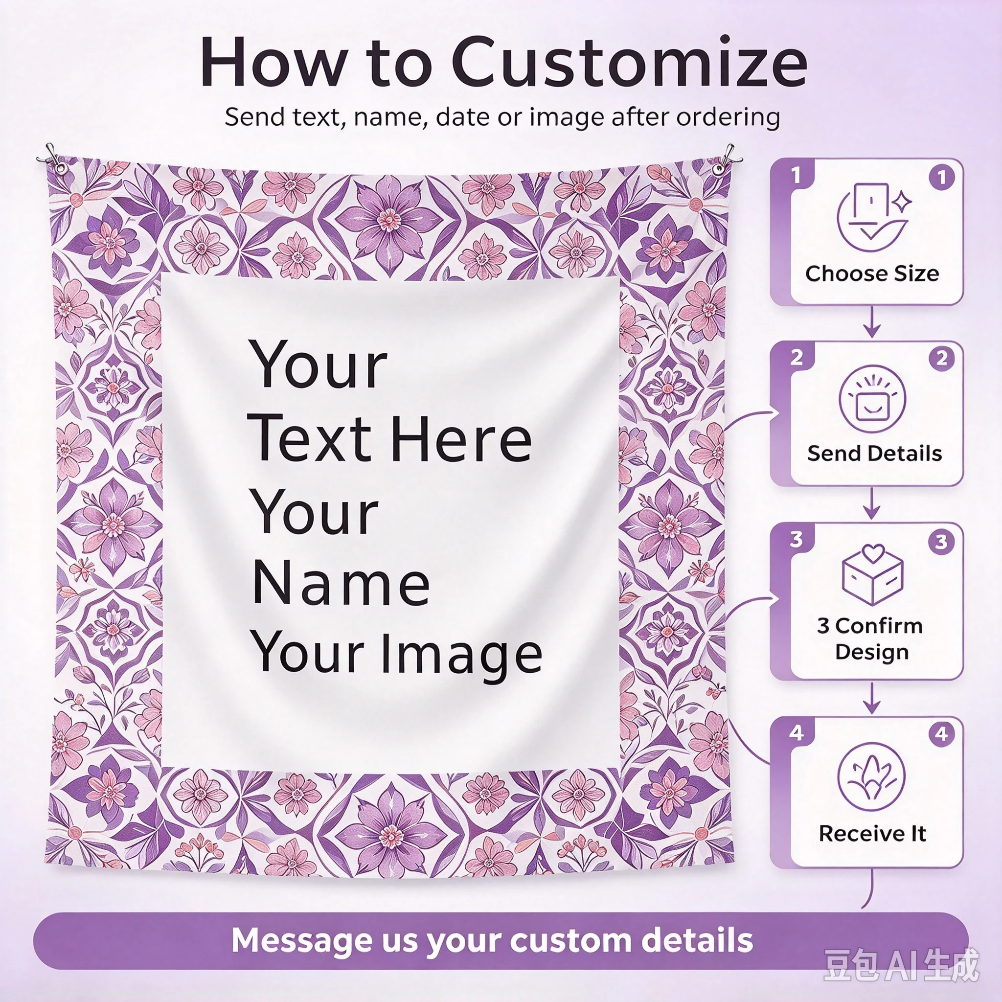 Custom Photo Text Backdrop, Personalized Peach Skin Tapestry, 2 Grommets at Top Corners, Square Photography Background Banner fo