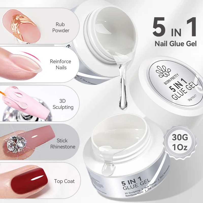 BORN PRETTY 30g 5 IN 1 Nail Glue Gel Multi-functional Rhinestone Stick Reinforcement Gel 3D Shaping Sculpting Carving Nails