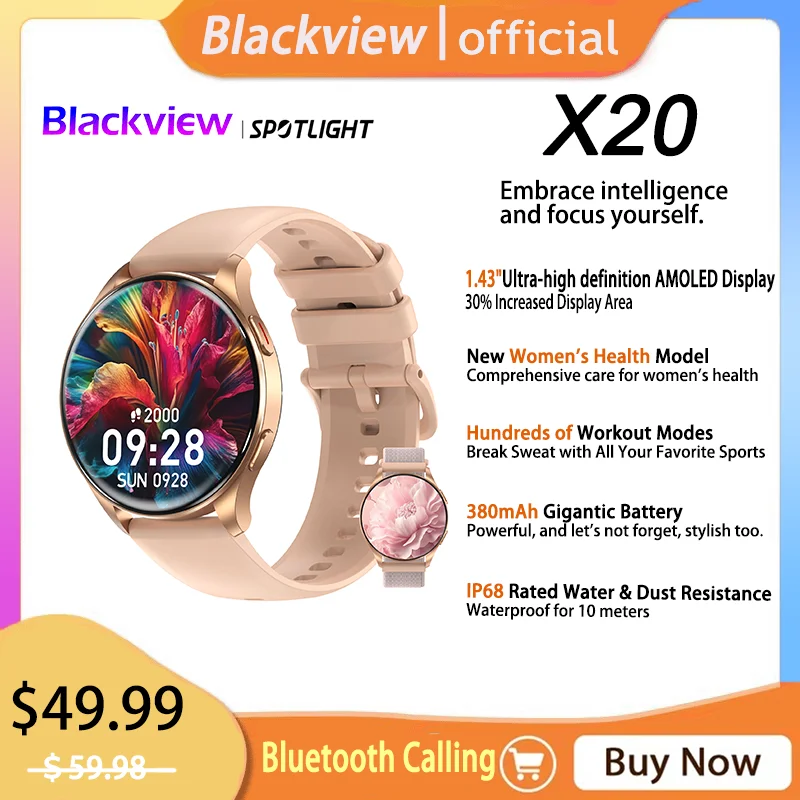 

Blackview 2024, новые умные часы X20, часы 1,43 дюйма, AMOLED, всегда включенный дисплей, умные часы, трекер активности и умные часы