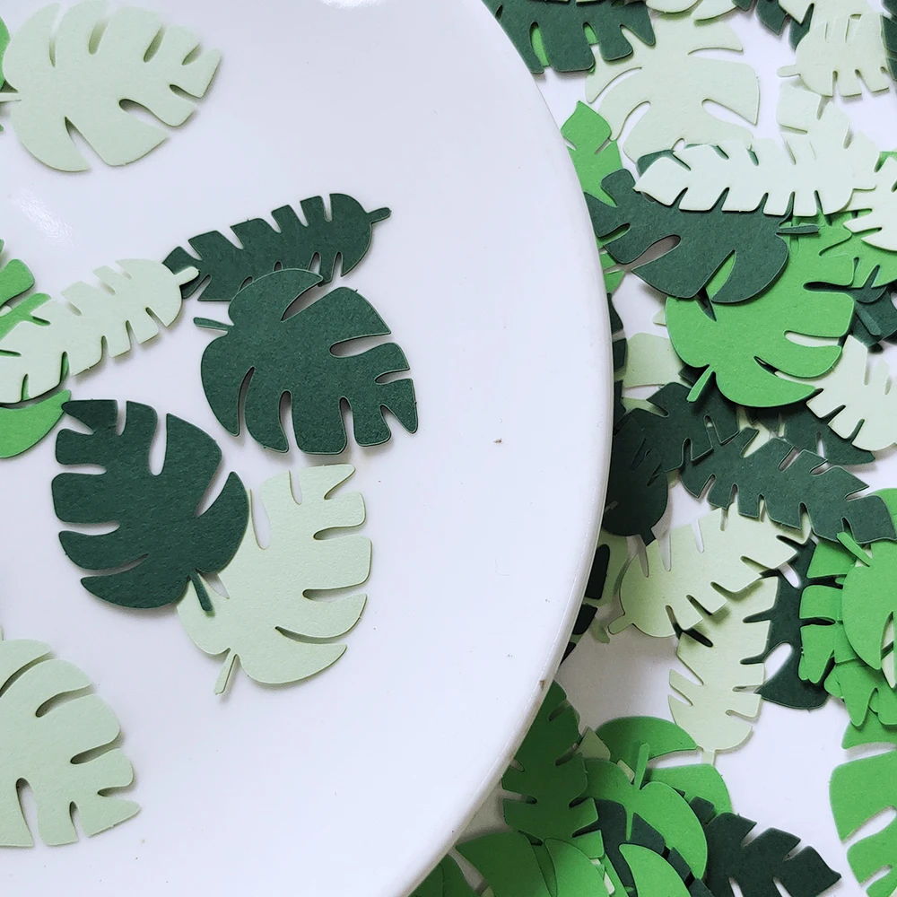 100 Stück Monstera Papier Konfetti Blatt Pflanzen Sommer Party Konfetti Dekor gefüllt Ballon Konfetti Geburtstag Hochzeit Party Dekoration – Detail 3