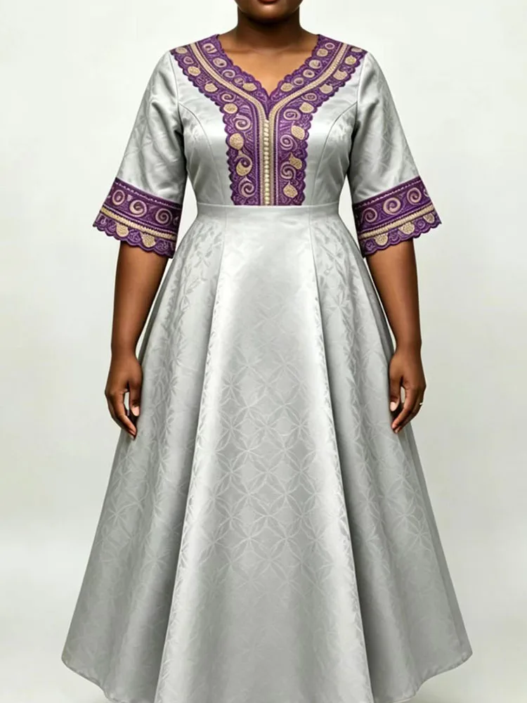 

New Style African Bazin Dresses For Women Guipure Embroidered Ribbon Elegant Church Formal Party Dresses Plus Size