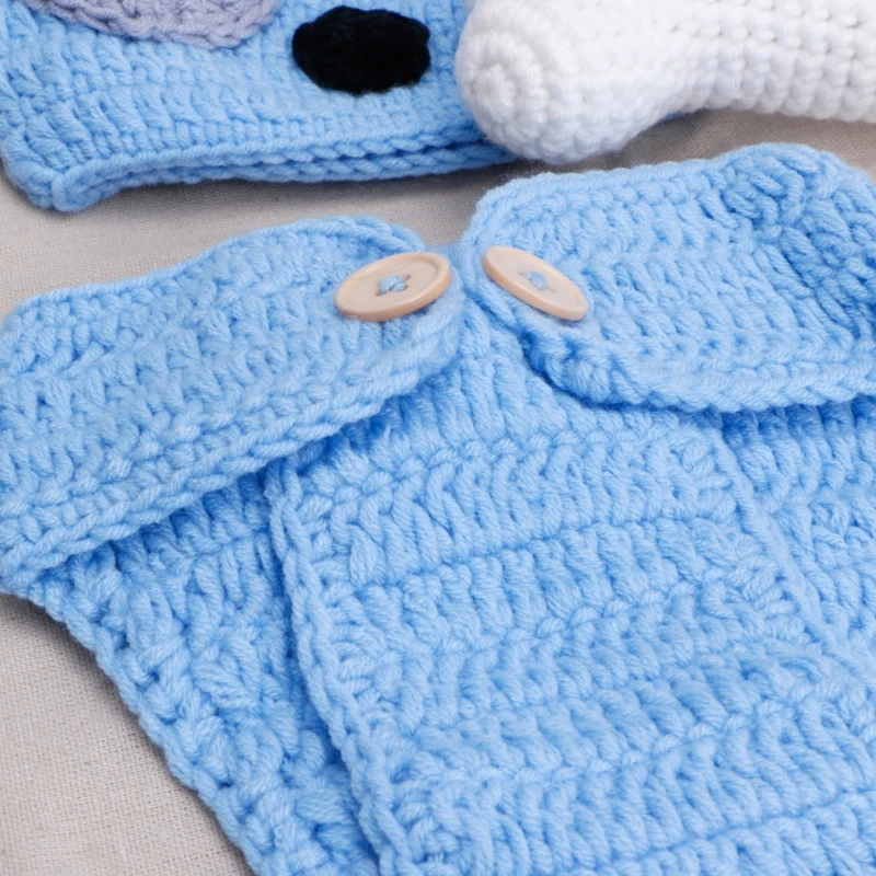 

Newborn Photography Props Crochet Hat Set Jammies Pajamas with Bone DIY Studio Accessories Blue Handmade Dropship