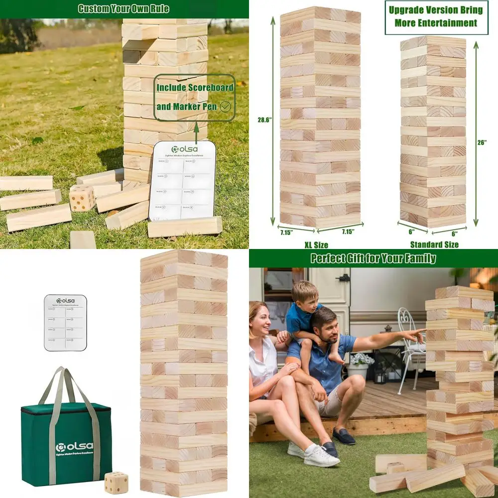 Gigantyczna gra w układanie klocków: Zabawa na świeżym powietrzu dla rodzin i przyjęć, wysokość ponad 1,5 metra