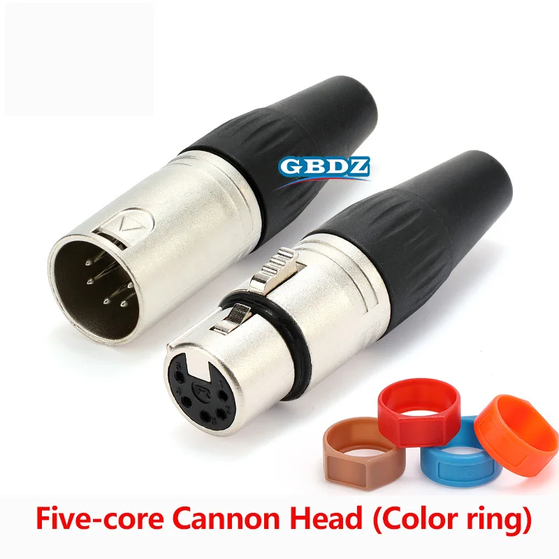REAN 5 Pin XLR Plug With Color Ring Microphone Connector Metal Housing 5 Pore Balanced XLR Male / Female Plug