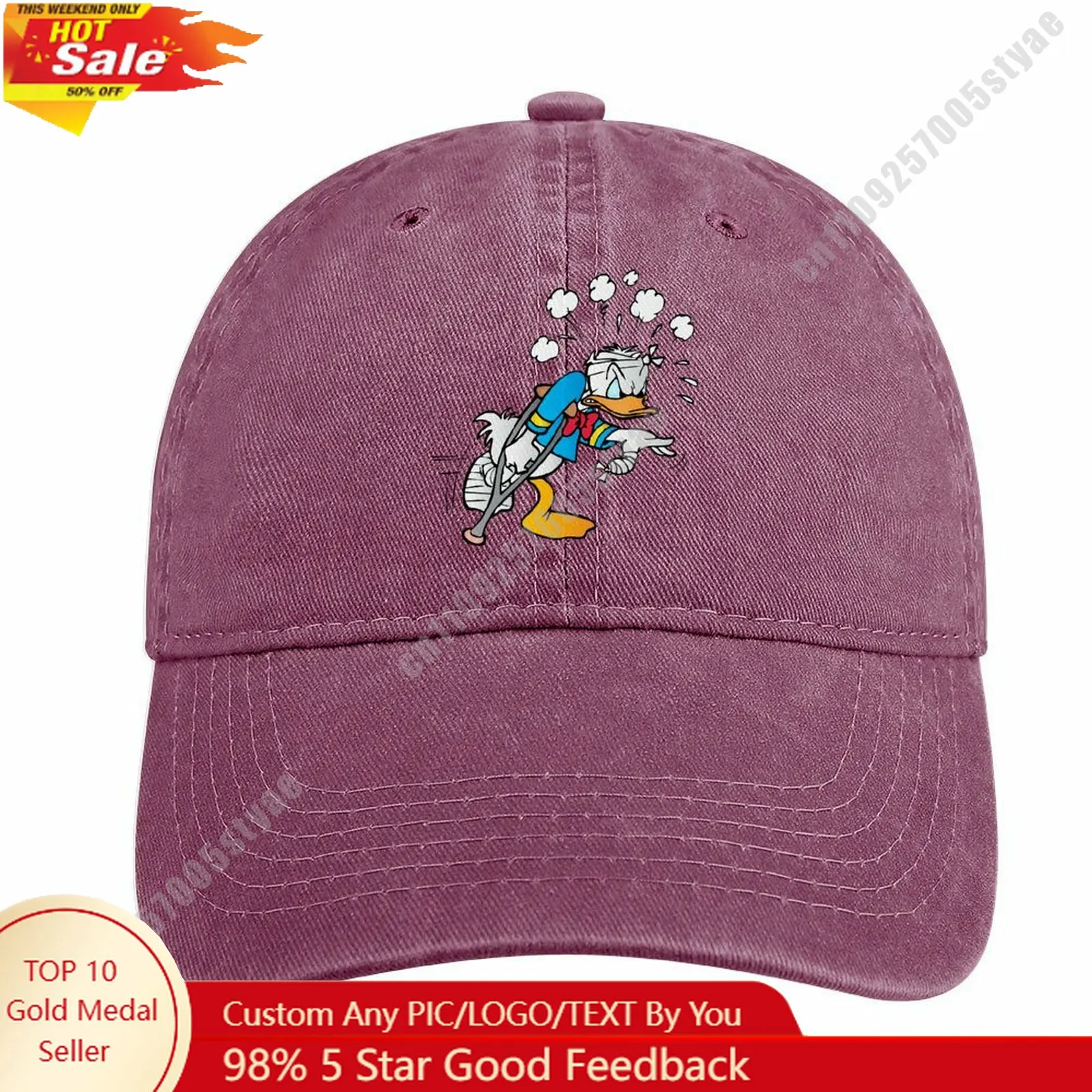 

Donald Duck Denim Hat Disney Cartoon Custom Design Adjustable Adult Curved Brim Baseball Cap Cool Stylish Fashion Item