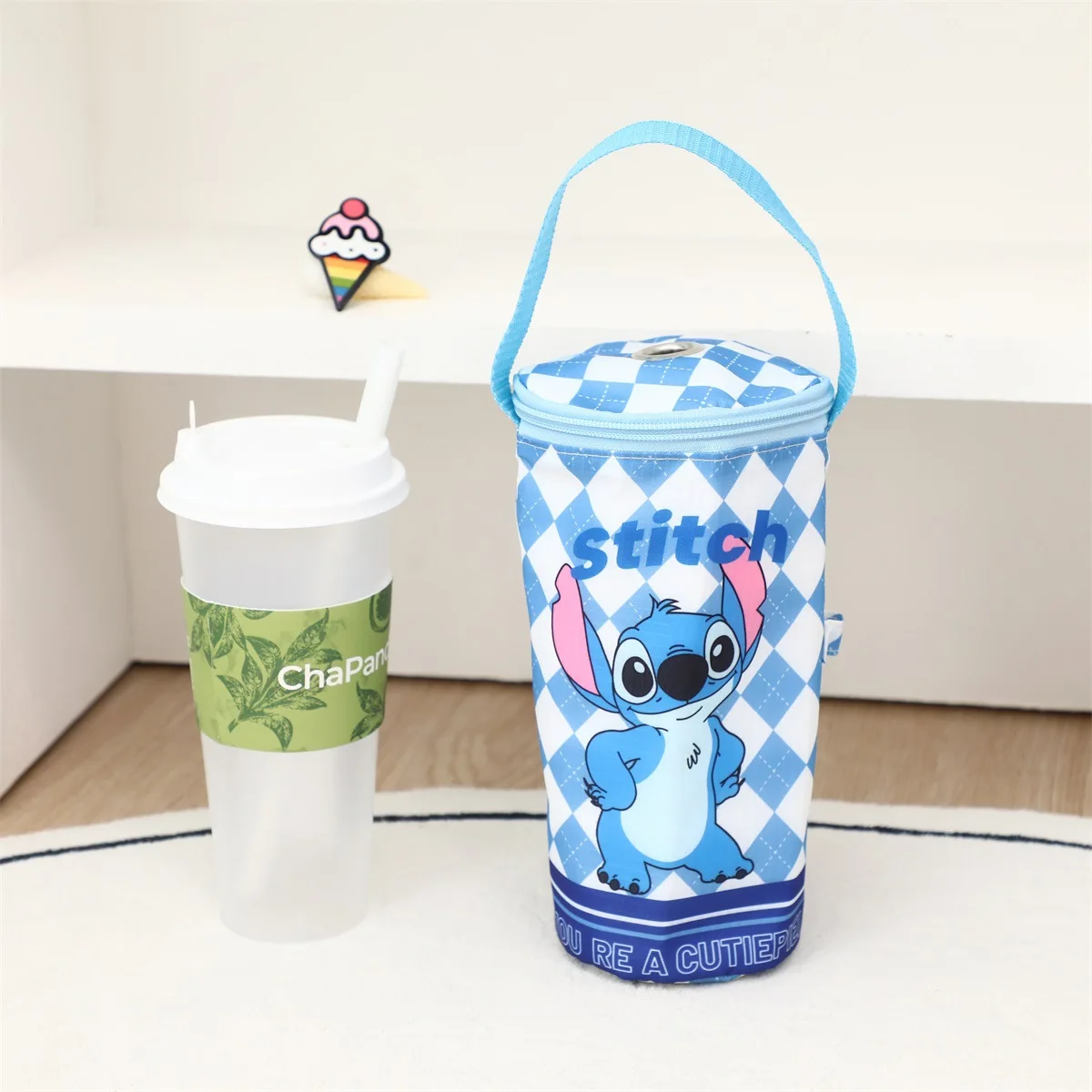 

Cute Stitch Lingge Printed Portable Insulated Cooler Bag Tea Tote Bag Cartoon Eco-Friendly Carrying Insulated Cup Cover Handbag