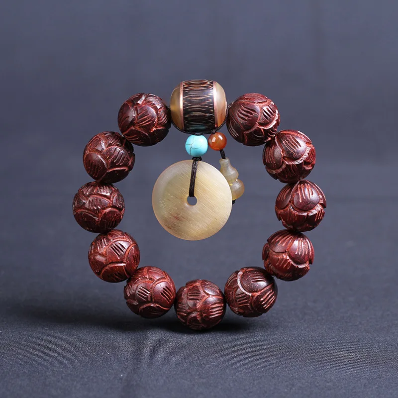 

Natural Small Leaf Red Sandalwood Buddha Bead Bracelet Men And Women With Horn Peace