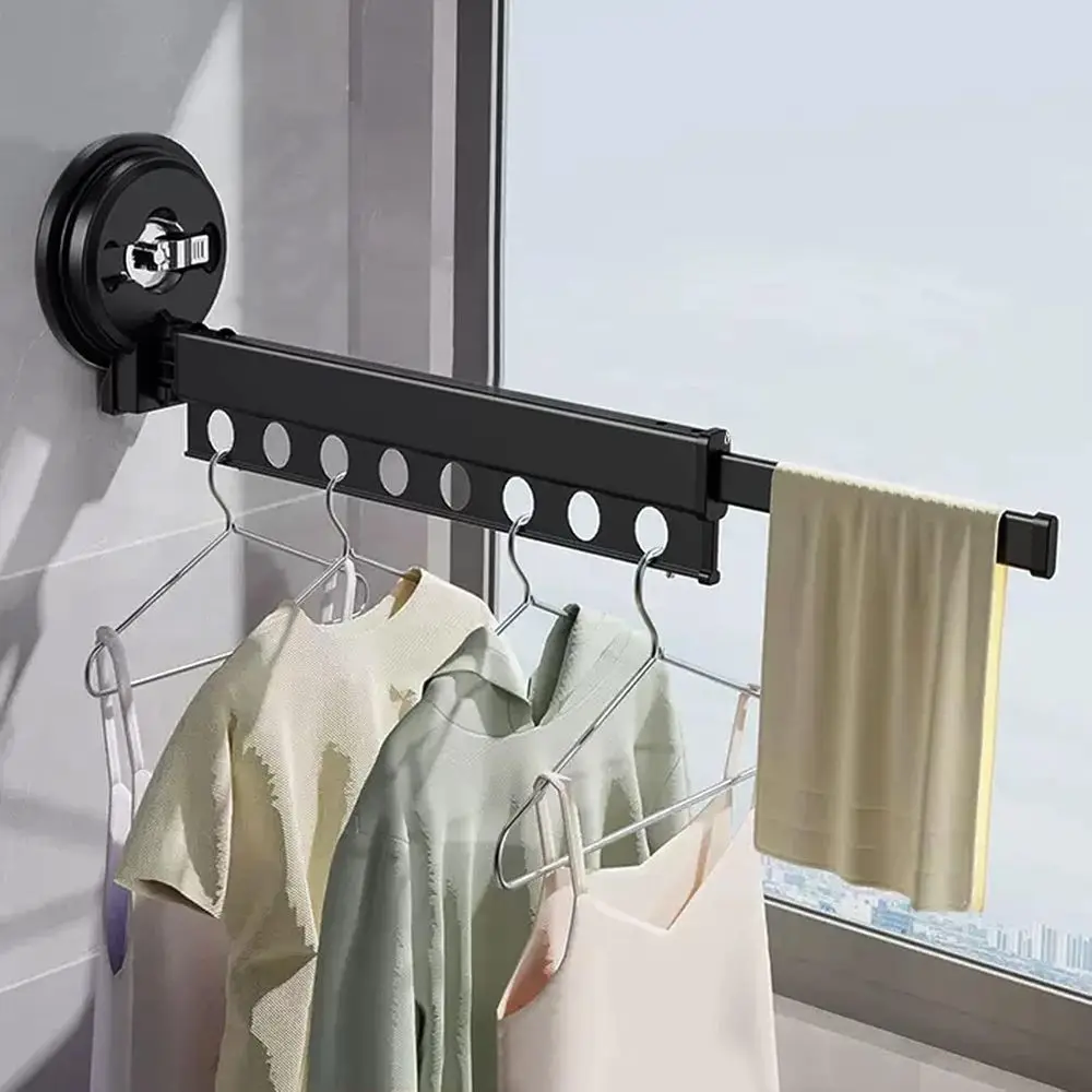 

Portable Indoor Clothes Dryer Rack with Suction Cups, Wall-Mounted, Space-Saving Design, 81.5cm, Includes Towel Bar, Available i