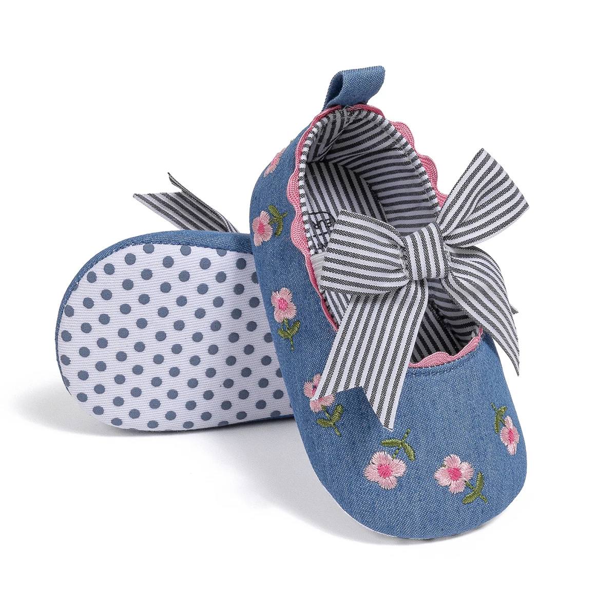 

Туфли для маленьких девочек KIDSUN с бантом, 3 цвета, Цветочная вышивка, Женская Удобная нескользящая обувь принцессы, первая обувь