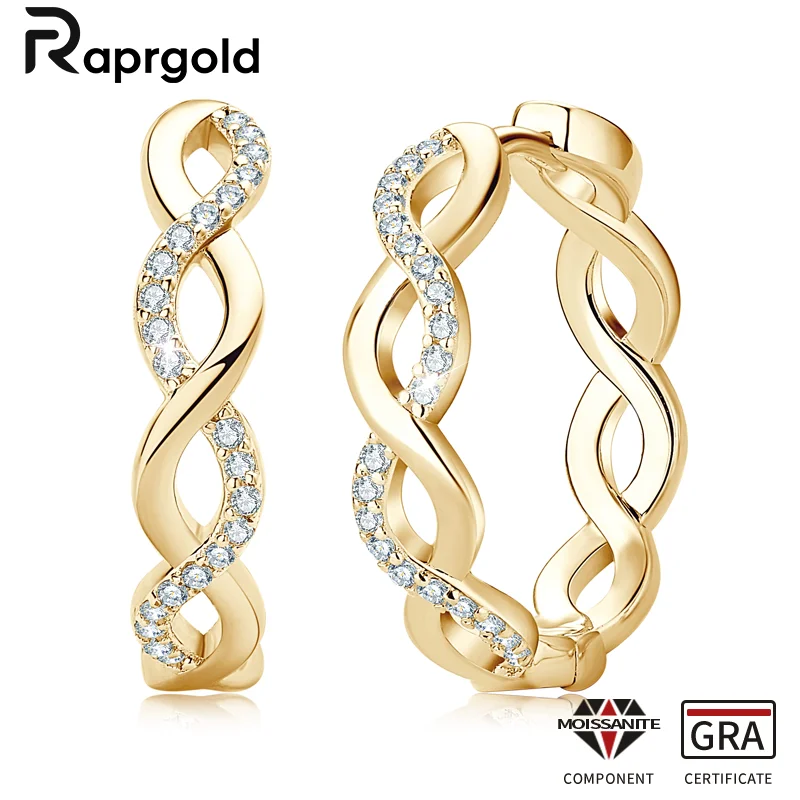 

RAPRGOLD GRA Certified Moissanite Twist Hoop Earrings for Women Solid 925 Sterling Silver Earring Girl's Jewelry Gift Pendientes