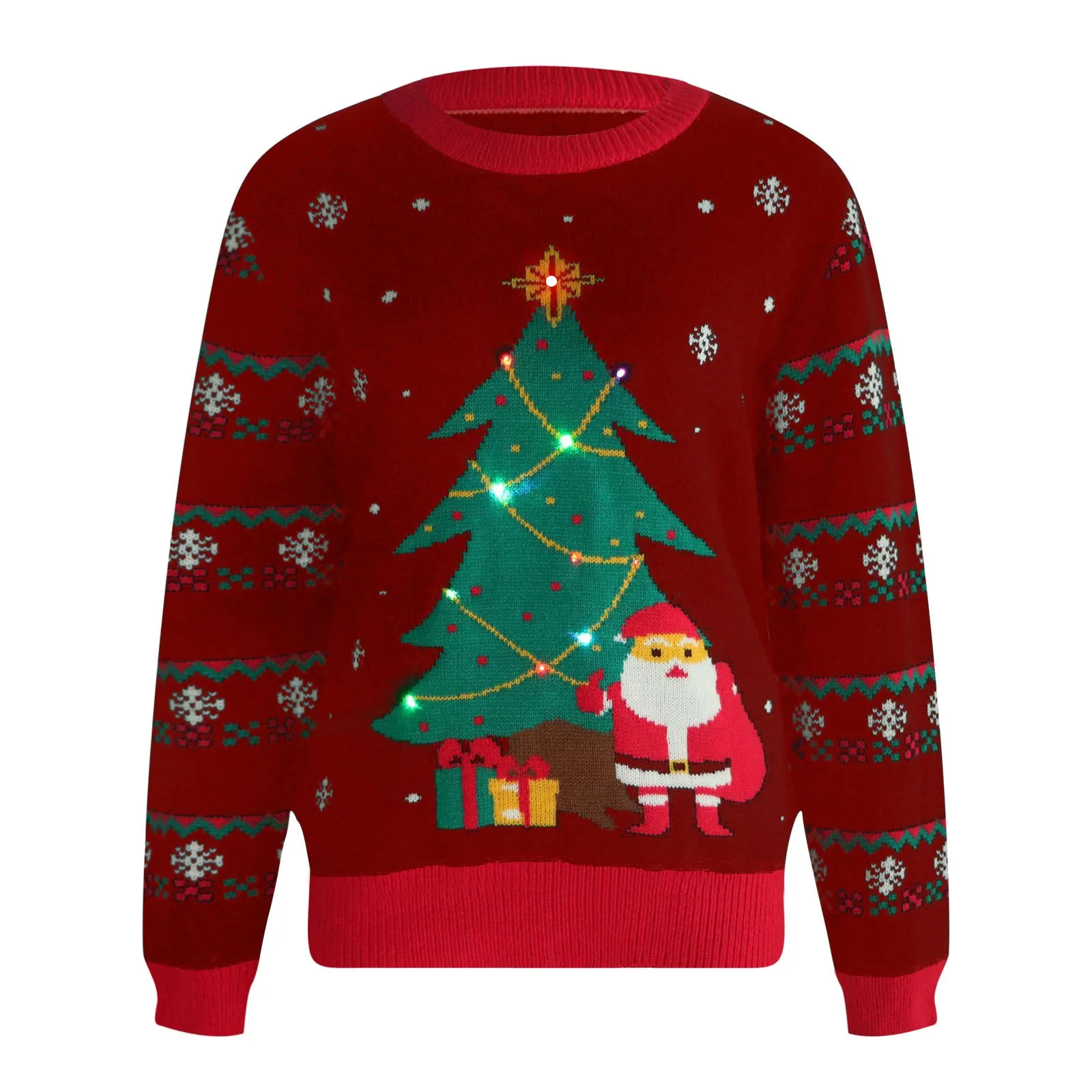 Autumn Winter Christmas Knitted Spliced Vintage Sweaters For Women Christmas Tree Jacquard Sweater LED Christmas Sweater Jumpers