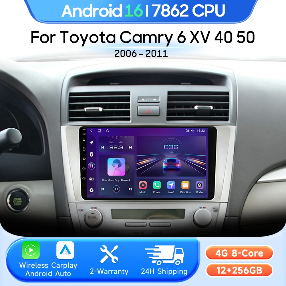 Reproductor Multimedia para Auto Toyota Camry 6 XV 40 50 2006 - 2011 Android 16 Radio Carplay Auto 2din GPS Navegación Estéreo Video DSP