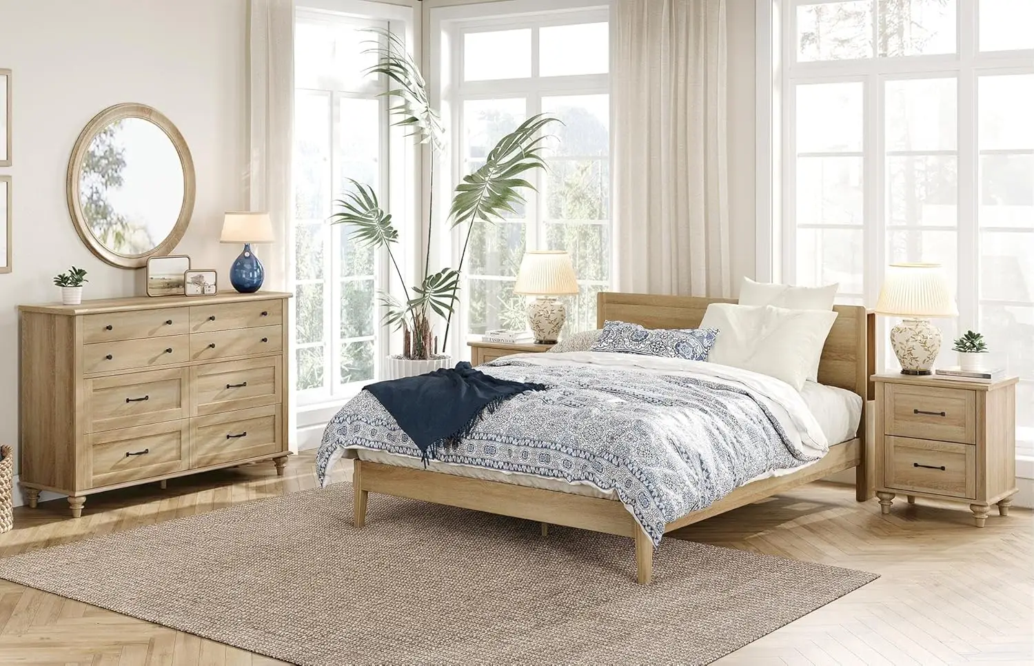 

3 Piece Bedroom Set - Includes 8 Drawer Dresser for Bedroom, Set of 2 Nightstands with Charging Station & Drawers, 3