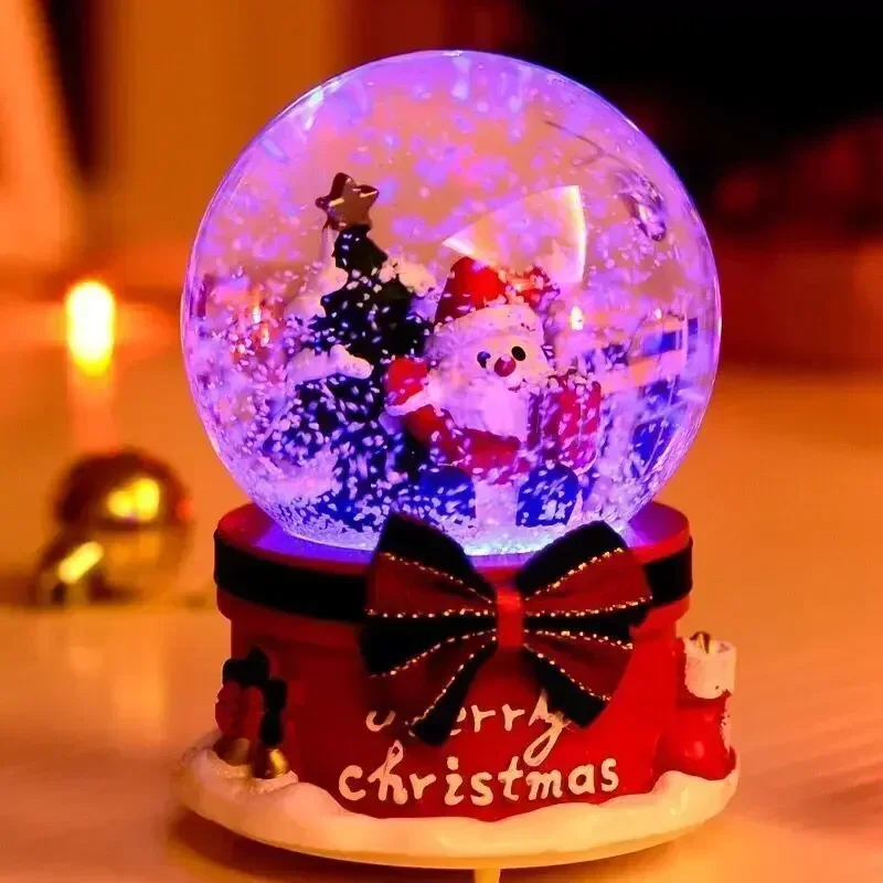 Exquisite resin crafts creative Christmas crystal ball music box rotating snowflakes with lights music box christmas