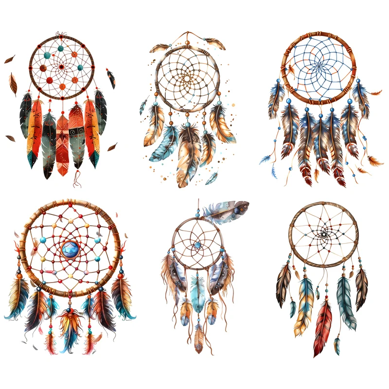 Colorful Feather Dream Catcher Pattern Print, Heat Transfers Stickers for Clothes, Suitable for Hoodies, T-Shirts, Pillow, Canva