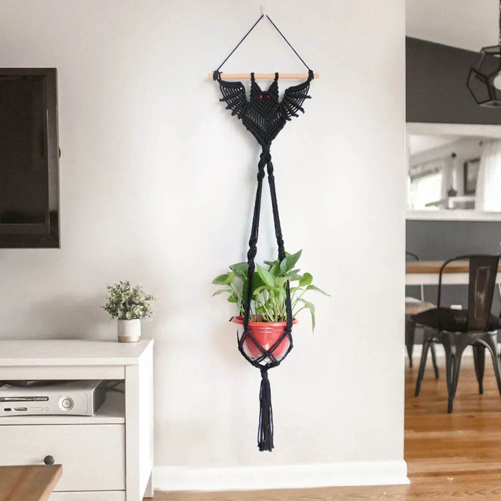 

Hot sales macrame handmade boho style bat shape indoor macrame pot holder