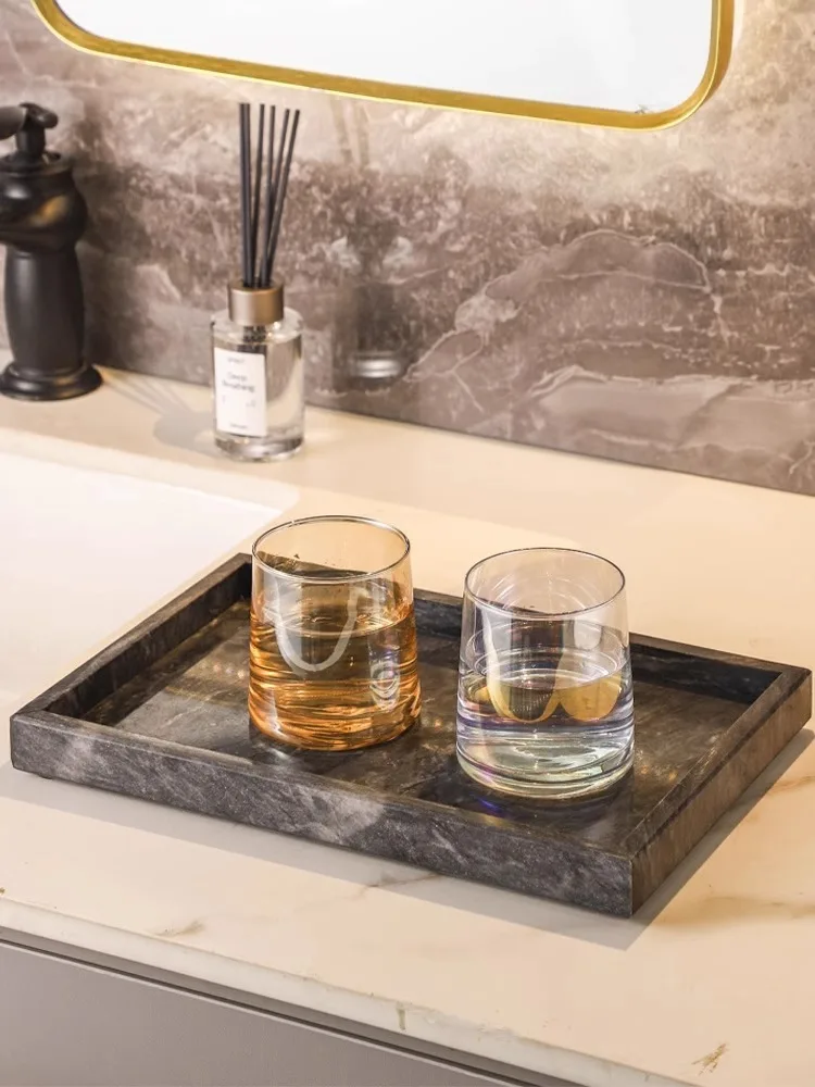 

Nordic Sle Marble Tray Rectangular Batoom Wastand Luxury Storage Plate Nordic Ins Jewelry Sink Countertop Organizer