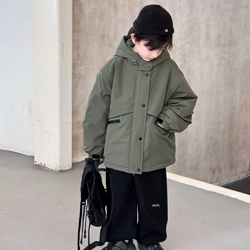 Children's Fleece-Lined Jacket 2025 Winter New Thickened Children's Windbreaker Boys' Warm Cotton Coat Autumn Winter