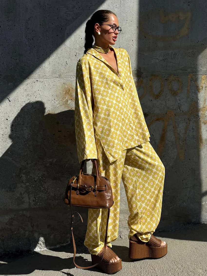 Marthaqiqi Autumn Ladies Nightgown 2 Piece Suit Turn-Down Collar Pajamas Long Sleeve Nightwear Pants Casual Female Sleepwear Set