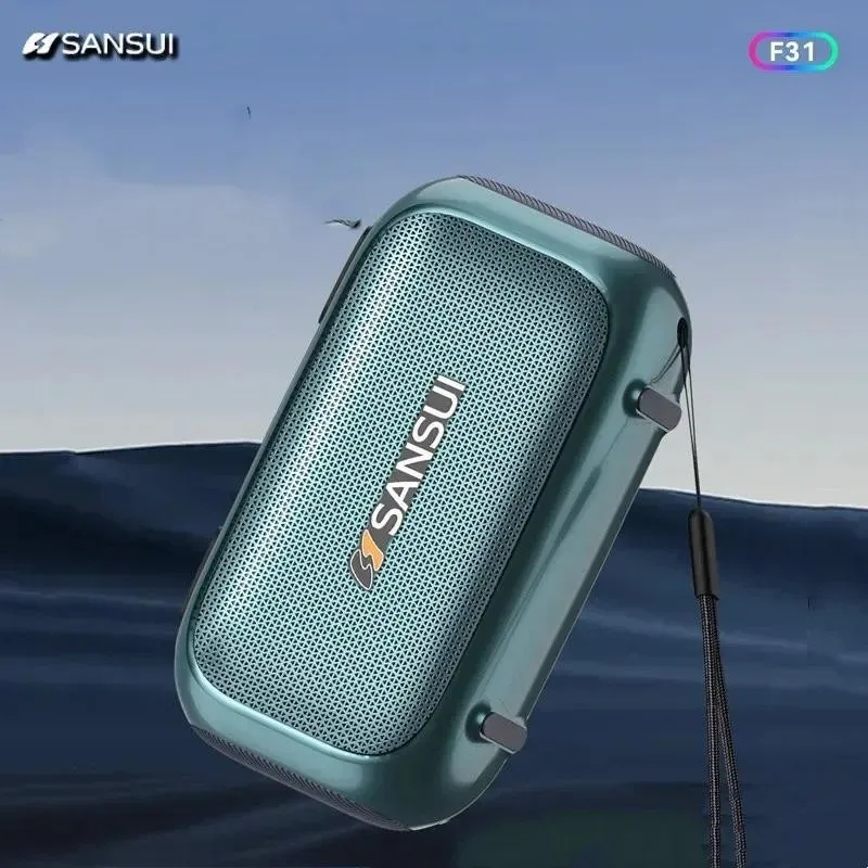SANSUI F31 휴대용 FM 라디오 서브 우퍼 블루투스 스피커 녹음 LED 디스플레이 무선 핸즈프리 TF USB MP3 음악 플레이어