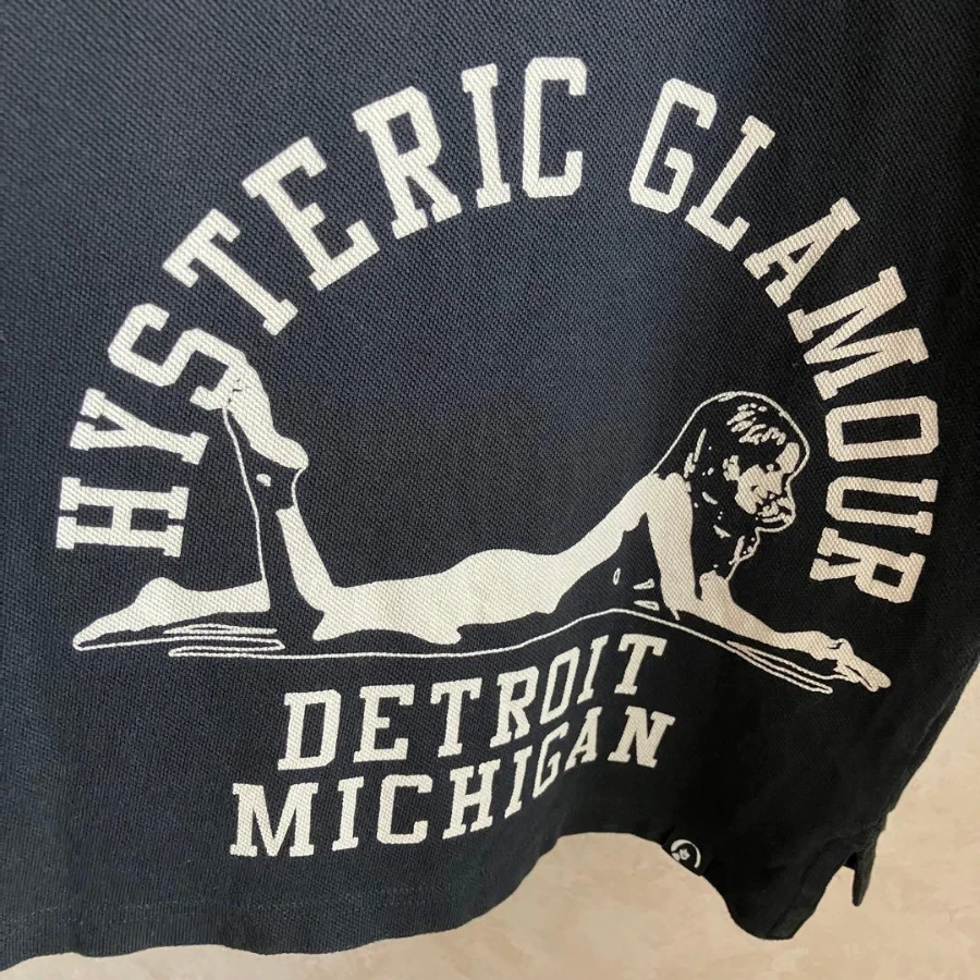 Hysteric Glamour „HYS GIRL“ Mehrfarbig Bedrucktes Poloshirt Schwarz Oversized Sommer Neu Damen Vintage Atmungsaktives T-Shirt Streetwear – Detail 4