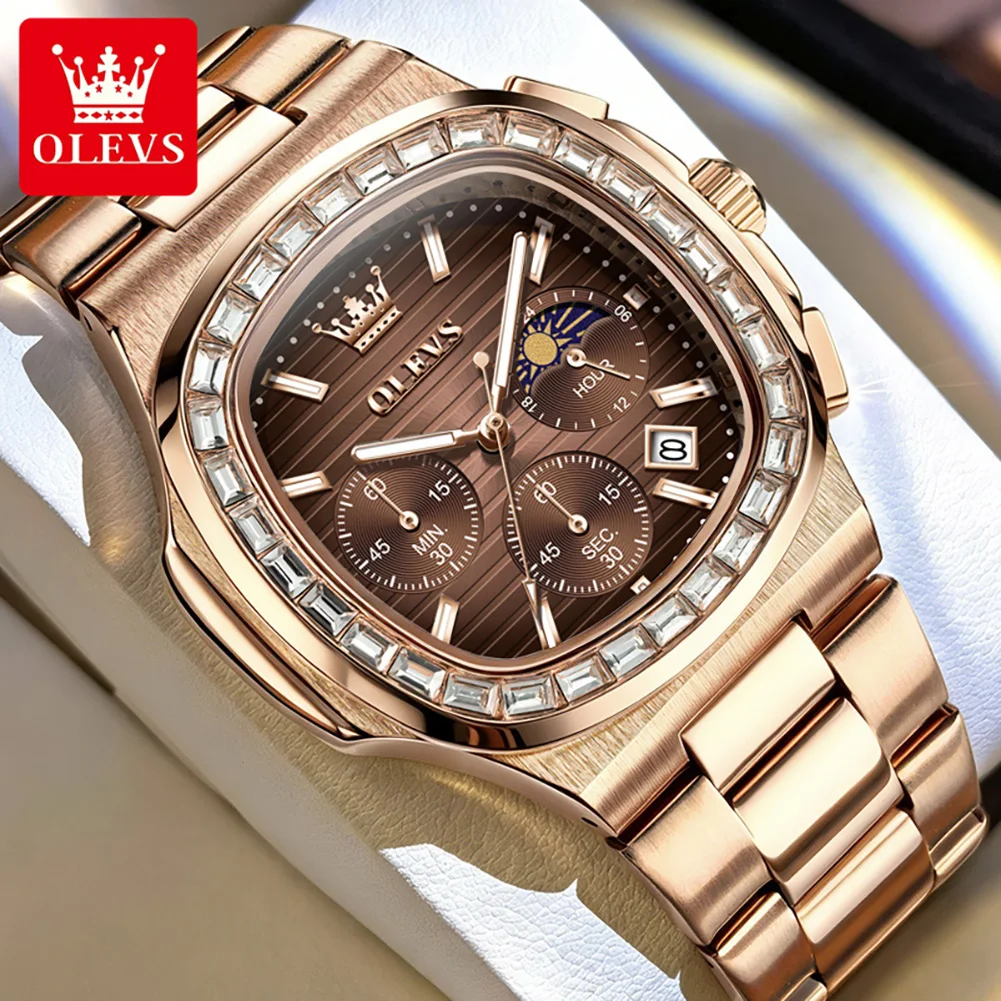 OLEVS 3739 Herrenuhr Wasserdicht Super Leuchtend Kalender Mondphase Uhr Luxus Sport Herren Quadratische Quarzuhr Neu