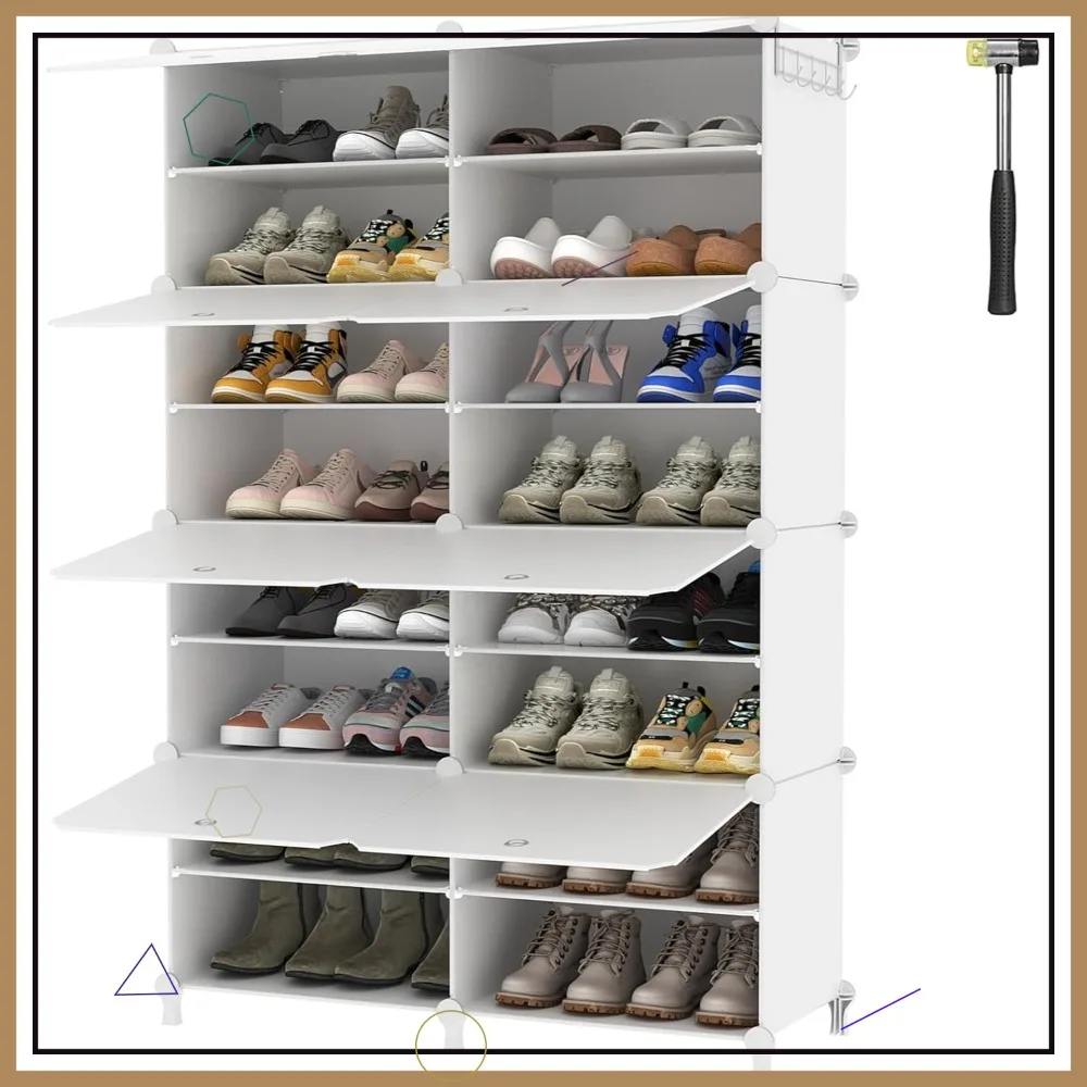 

8-ярусный шкаф для хранения обуви с дверцей, органайзер на 32 пары пар обуви для гардеробной, прихожей, спальни, белый