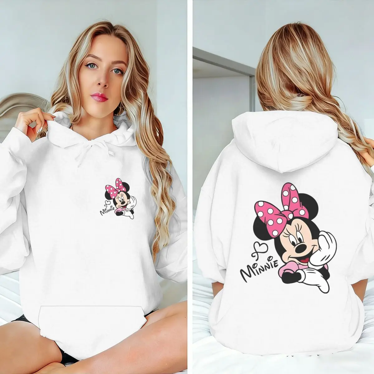 

Cartoon Minnie Mouse Hoody Coat Women Men Clothes Pink Minnie Coquette Bow Casual Hooded Top Fashion Casual Hoodies