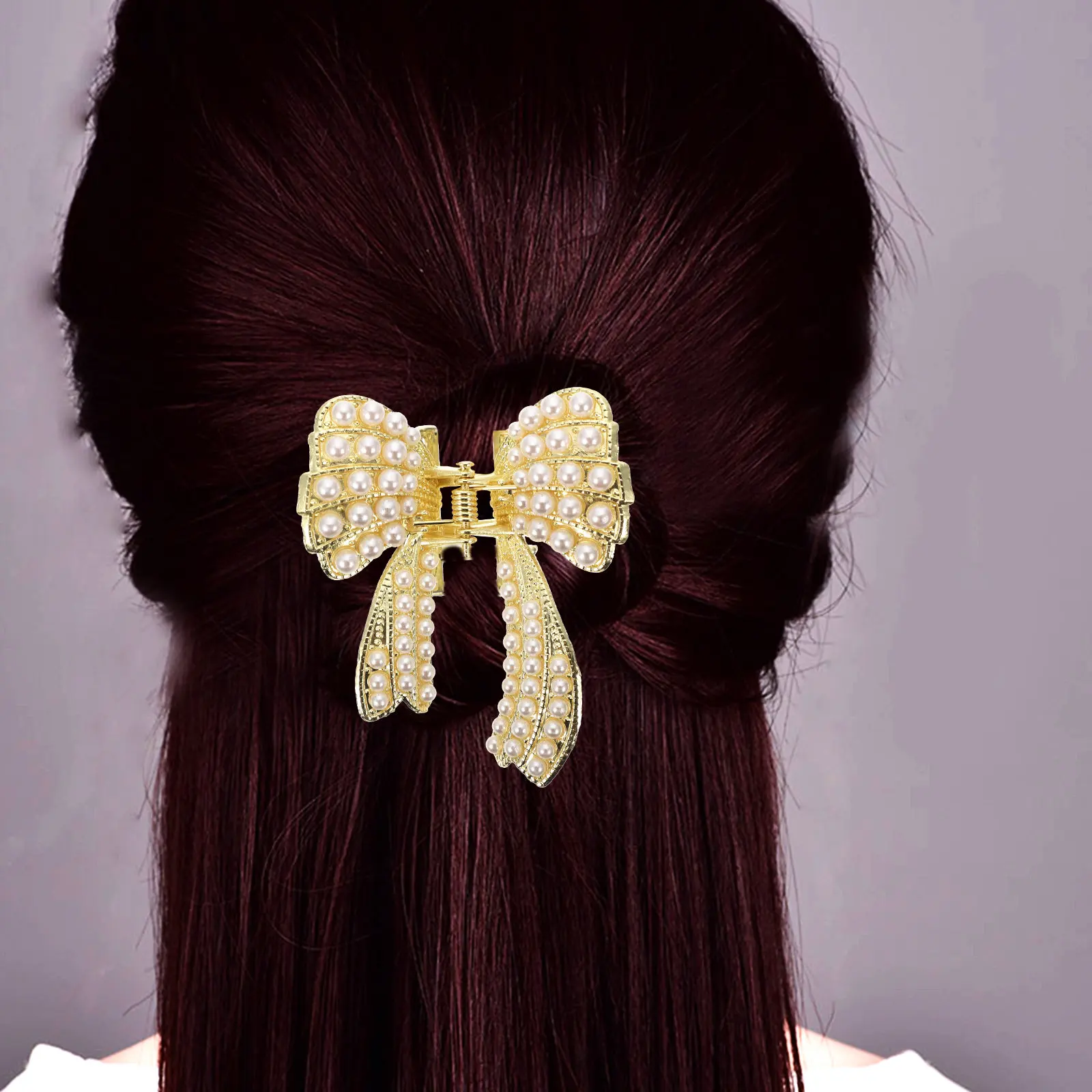 

2Pcs Pearl Bow Hair Clips for Women Alloy Claw Clips Easy Grip Strong Teeth for Thin Straight Curly Hair Korean Styling