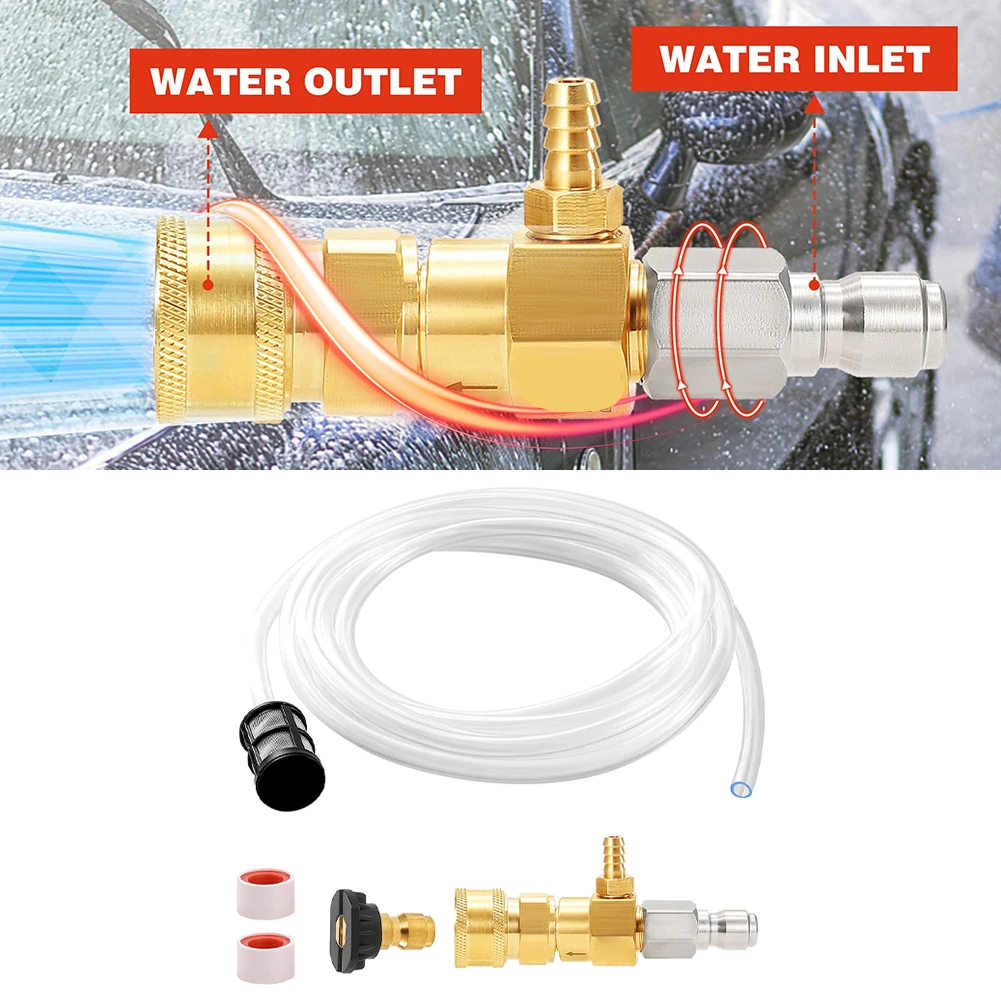 Downstream Detergent Injector for Pressure Washer 3/8 Inch Quick Connect Fittings Brass and Stainless Steel Build