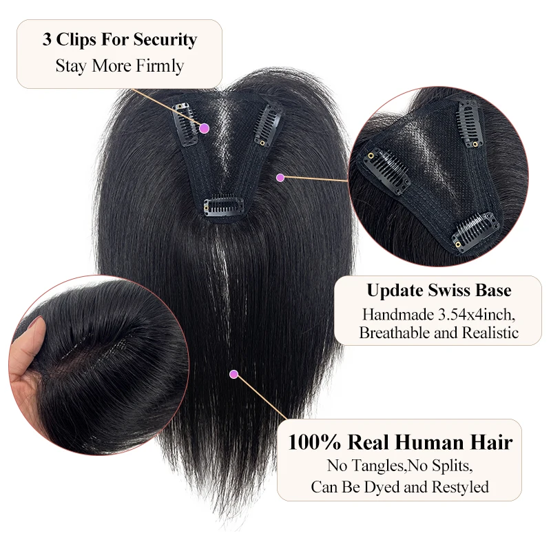 10 Zoll 3.54*4 Zoll Schweizer Spitze Haarnetz acht geformte Haare Pony Frau Echthaar Clip in Haar Topper Verlängerung Top Perücke Stück