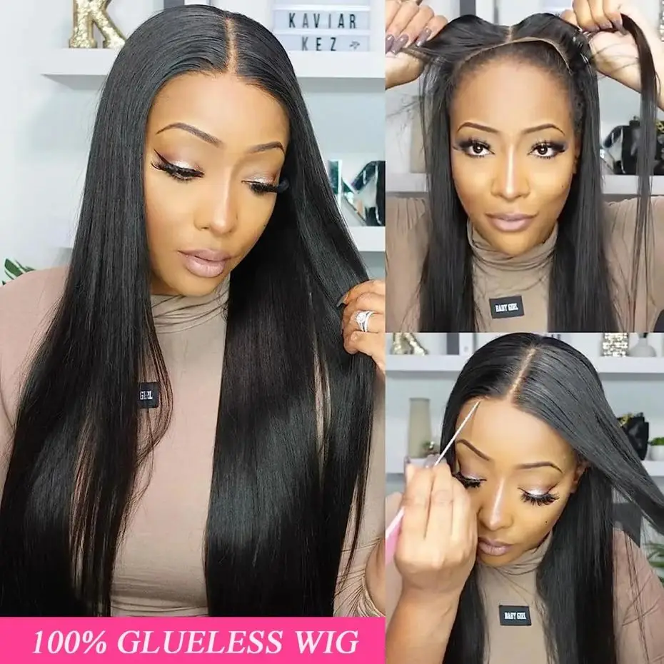 New Glueless Wig Ready To Go Straight Human Hair 6x4 5x5 Lace Closure Wig For Black Women 180% Brazilian Remy Nature Hairline