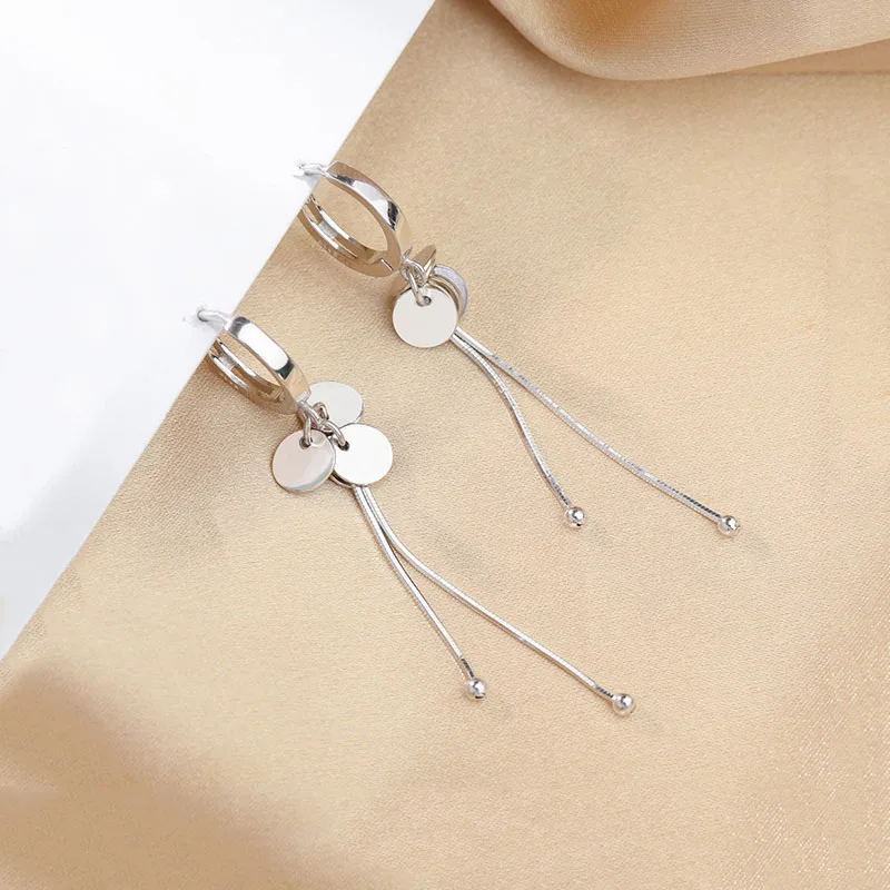 925 Sterling Silver Round Discs Hoop Earrings for Women Long Tassels Earrings Fine Jewelry Gifts Wholesale S-E1342